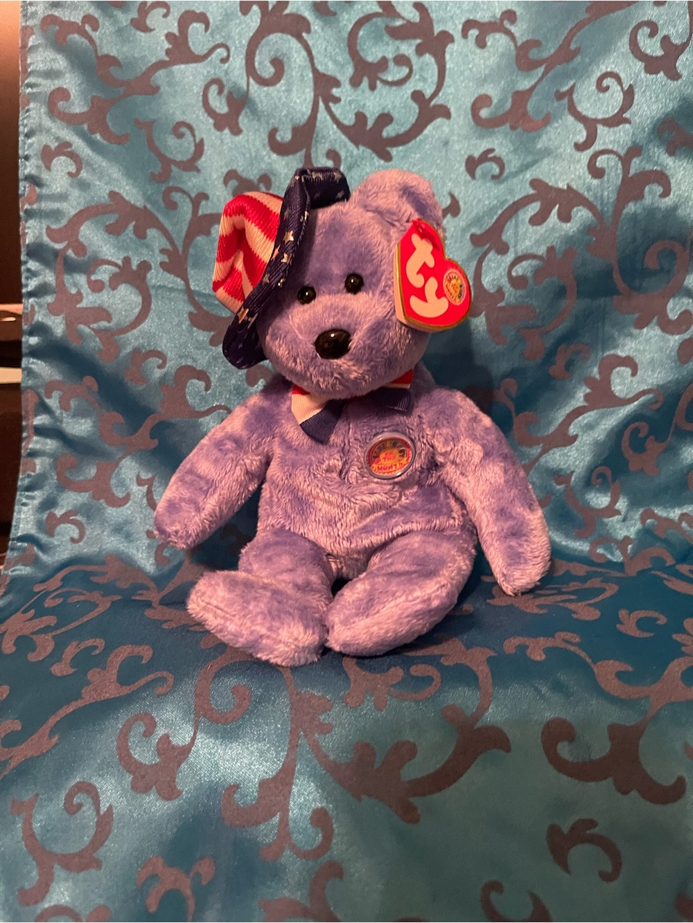Ty Purple Patriotic Bear Plush with Star-Spangled Hat